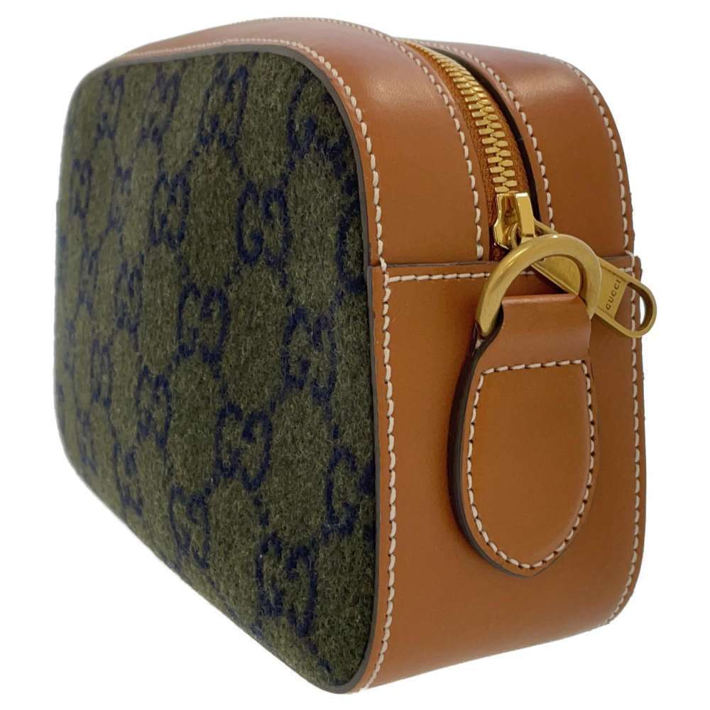 Gucci Script Leather Shoulder Bag Wool Logo